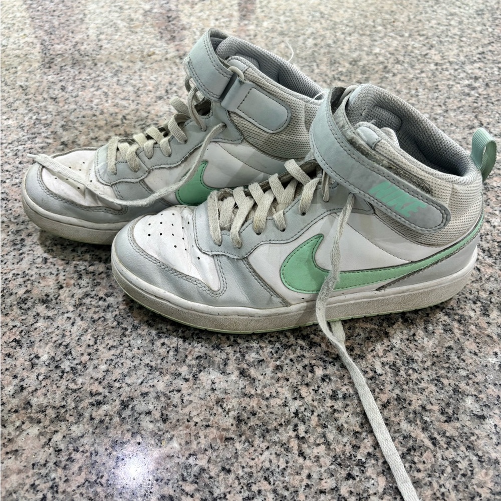 Nike White and Green High-Top Sneakers Classic Style